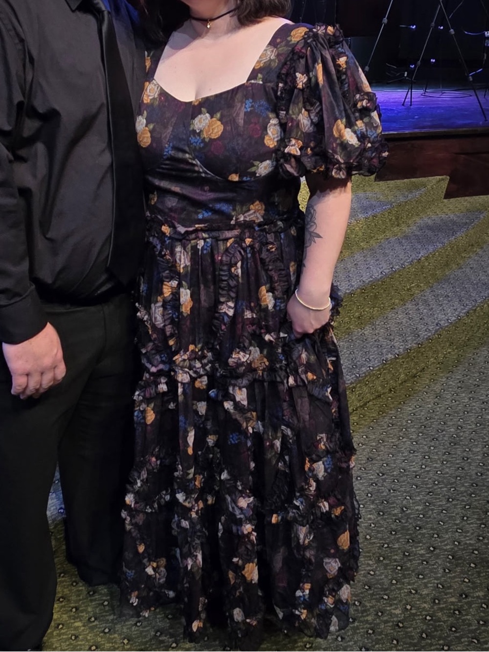 Ivy City Co Black Floral Maxi Dress with Yellow & Blue Blooms